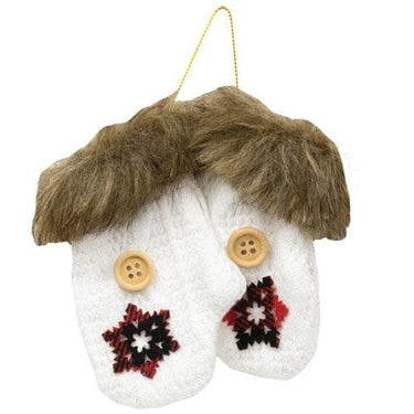 2 Set Ivory Knit Faux Fur Ornaments - The Fox Decor